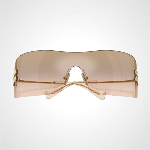 New MIU MIU Aube Sunglasses Gold Light Brown Mirror Bronze Rimless Wrap Womens main image 2